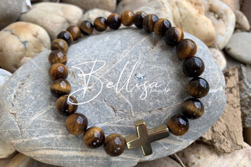 Tiger eye + gold cross